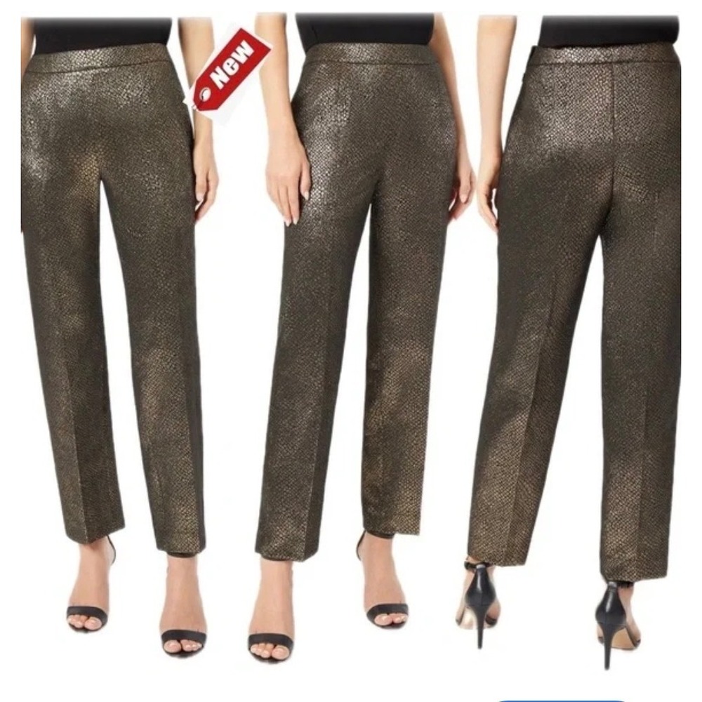 Anne Klein Gold Metallic Snake Skin Ankle Pants‎ Women 14 Straight Leg Trousers